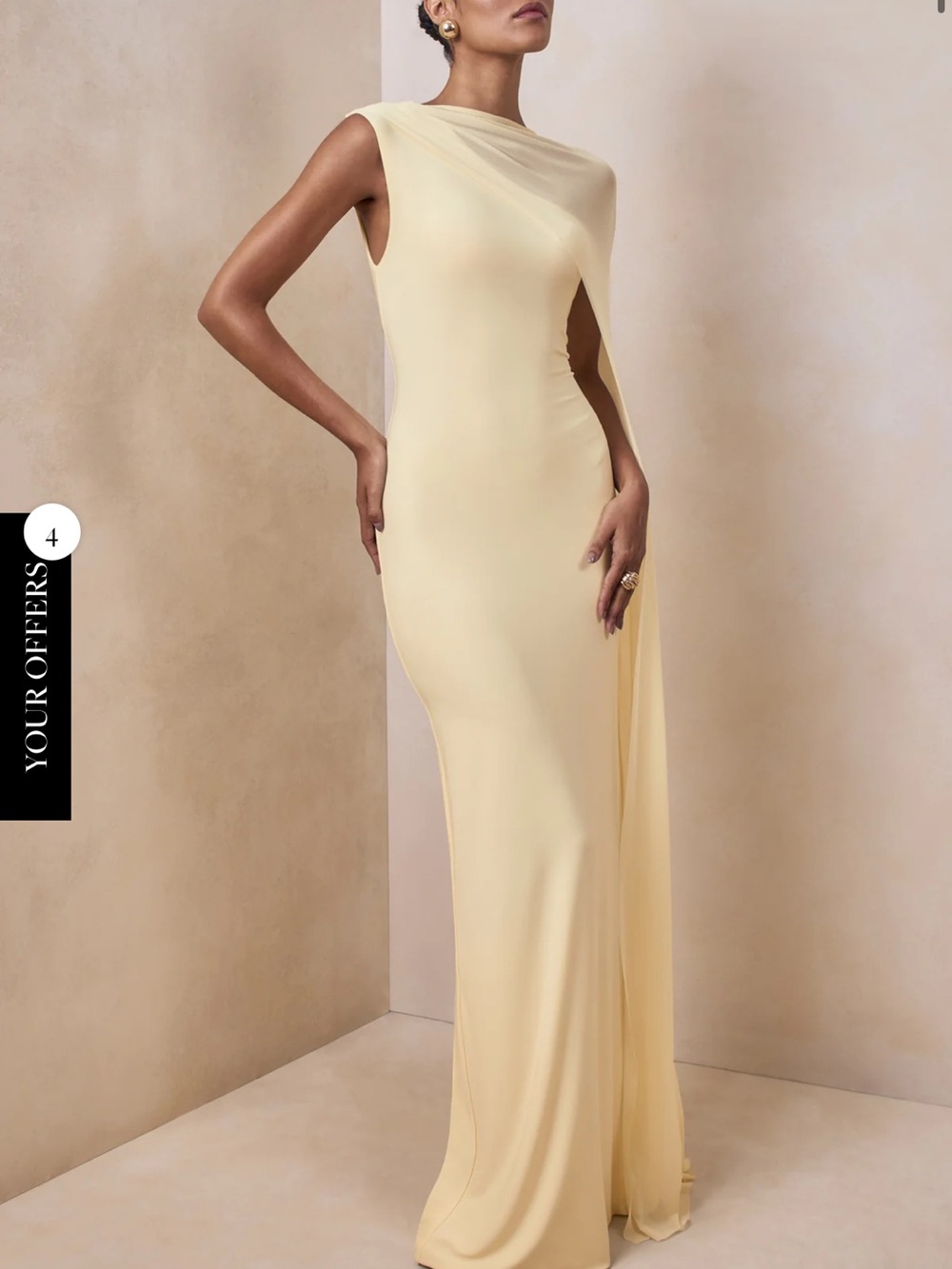 Club L London Mirelle Elegant Asymmetric Sleeveless Maxi Dress in Pale Yellow